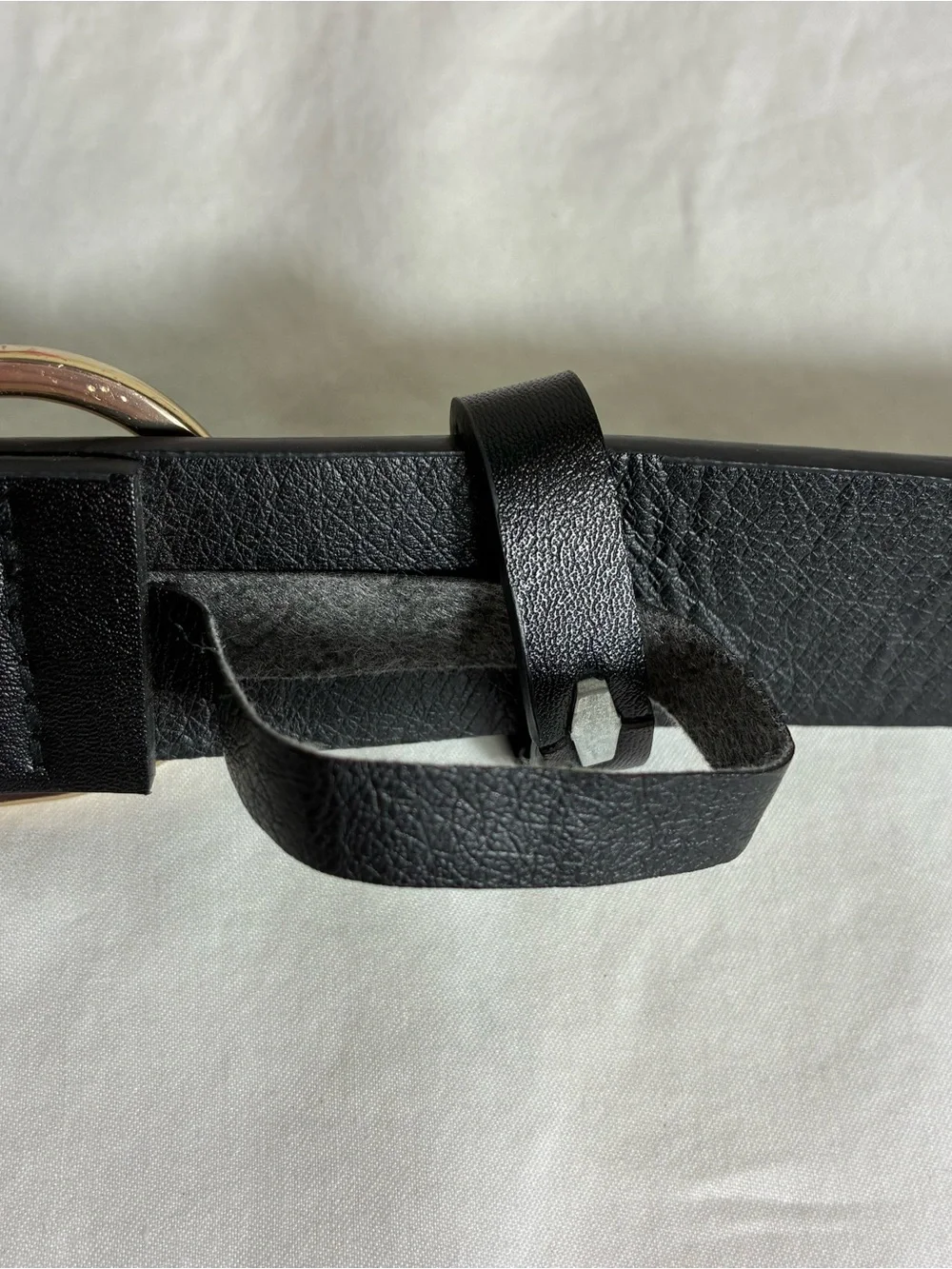 Womens belt 38” long black faux leather gold oval buckle Corpcore